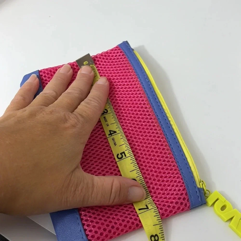 NWOT Pink Blue‎ and Yellow Mesh Makeup Bag